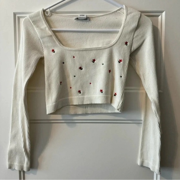 Zara Floral Long Sleeve Crop Top Size XS-S - Picture 1 of 6